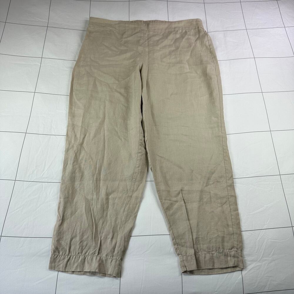 Eileen Fisher Pants Women Large Petite Cream Organic Linen Ankle Pull On Natural